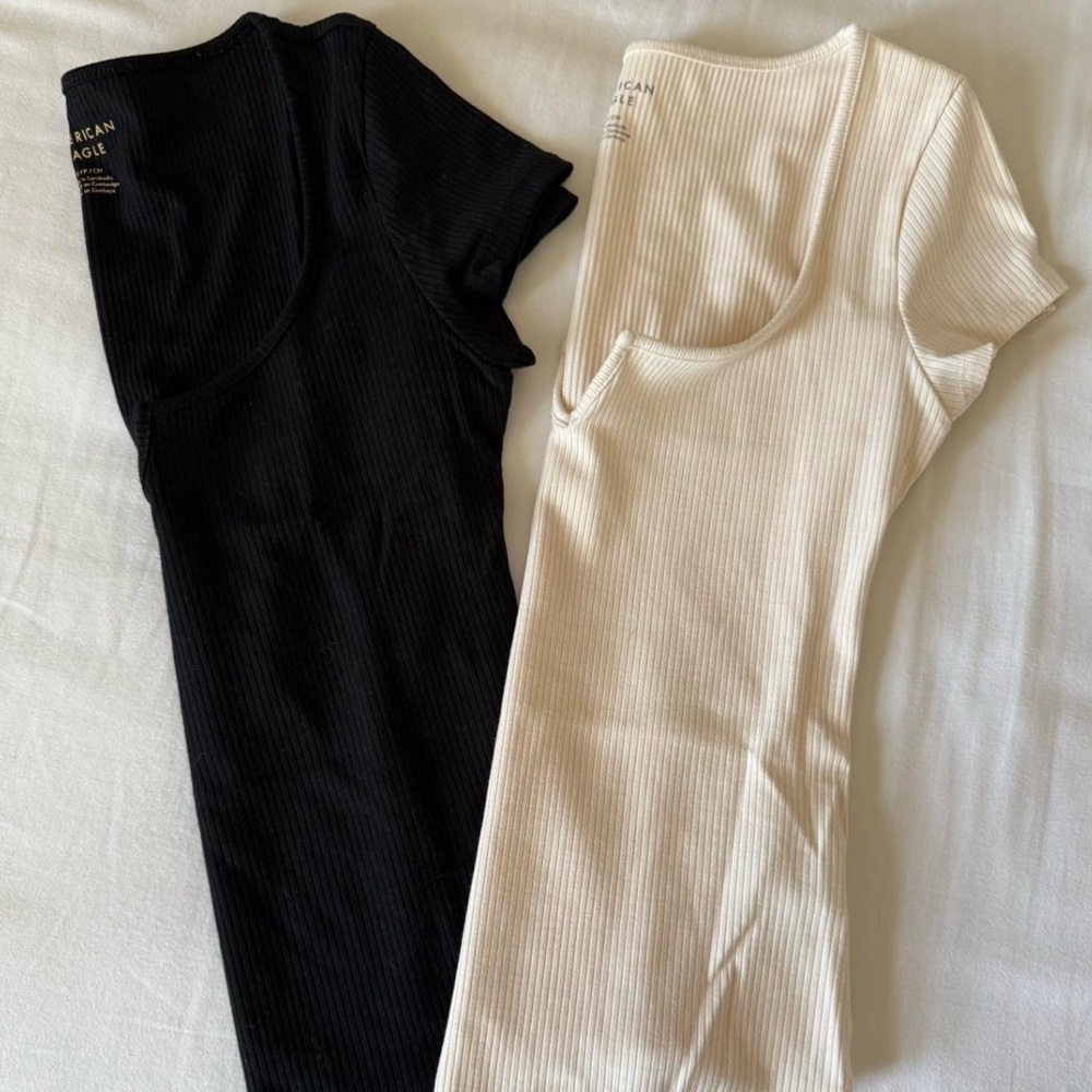 Women's Black and Cream Ribbed Bodysuits